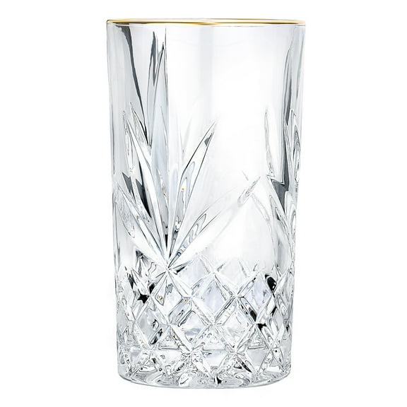 Ashford Non-Leaded Crystal Highball Glasses with Gold Rim 11 Ounces, Set of 4
