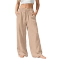 thumbnail image 2 of Lovzfmll Girl's Pants, Linen Drawstring Wide Leg Loose Fit with Pockets, Casual Pants for Little Girls 9-10 Years, 2 of 10