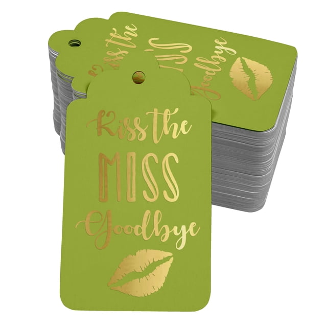 Inkdotpot Real Gold Foil Kiss The Miss Goodbye Bridal Shower Tags Favor Hang Paper Tags 100 Pack