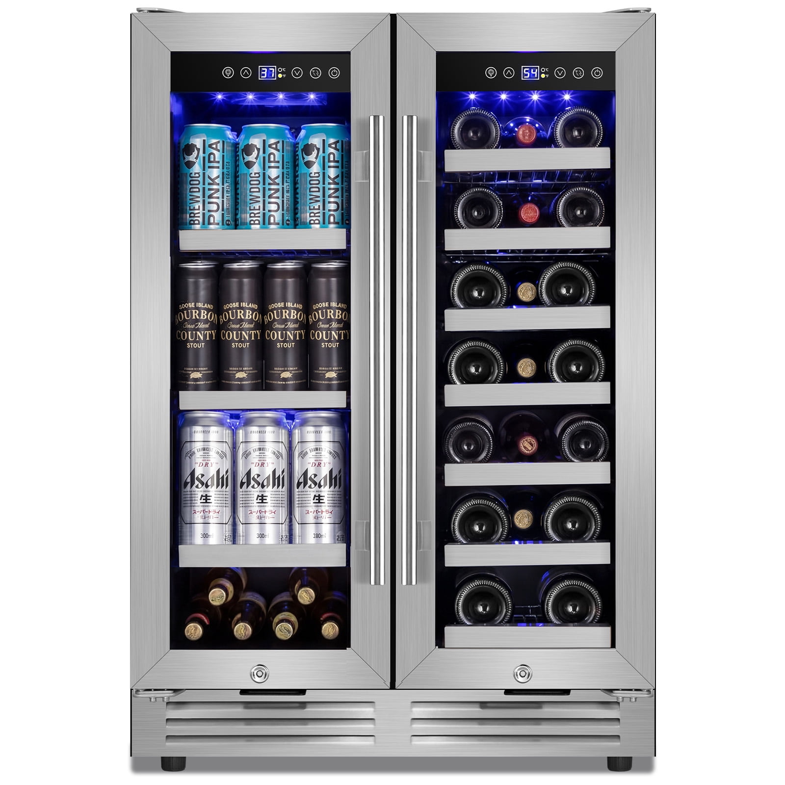 TITTLA 24 Inch Wine and Beverage Refrigerators Cooler,18-Wine Bottles and 57 Cans,Dual Zone,Under Counter,White