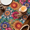 thumbnail image 3 of Boho Teal Flower Table Runner 70 Inches, Spring Bohemia Chic Red Yellow Floral Bed Runner Dresser Scarves Tabletop for Indoor Outdoor Parties/Ceremony/Banquet, 13" x 70", 3 of 8