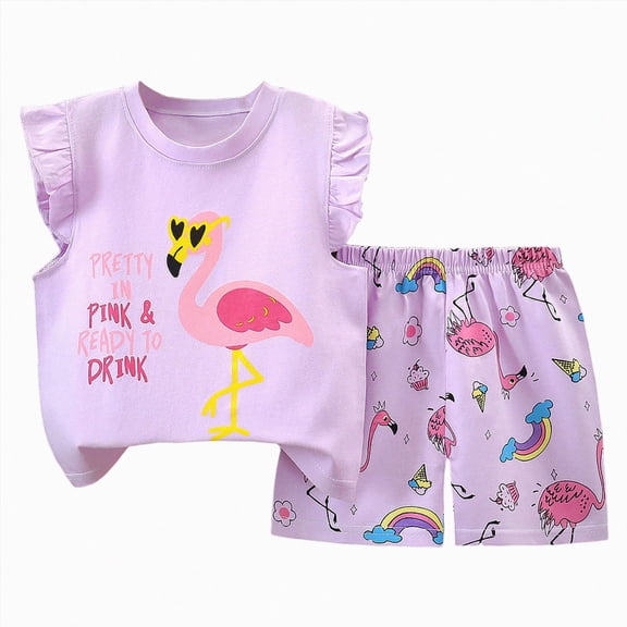 Toddler Girl Cartoon Outfit Magic Unicorn Print Ruffle Top Shorts Summer Casual Wear 18-24 Months