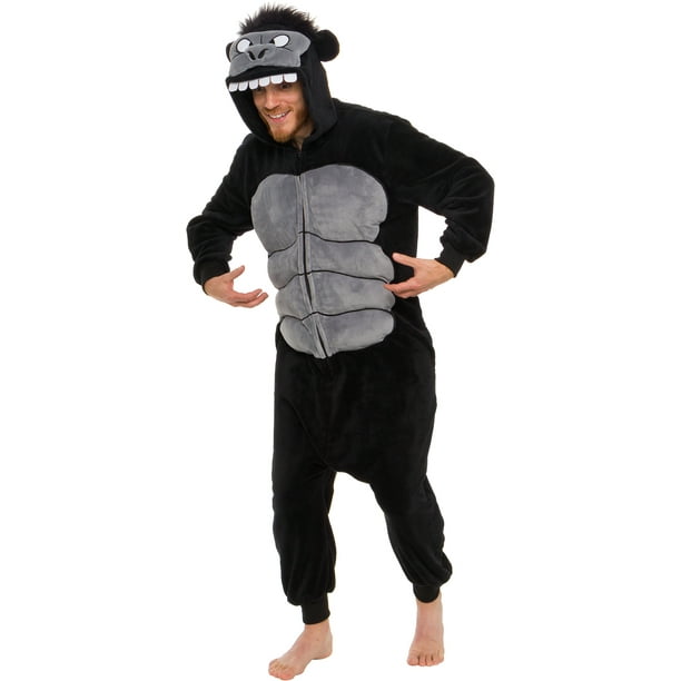 Silver Lilly Gorilla Costume - Adult Plush One Piece Animal Pajamas (Black, 2X-Large) - Walmart.com