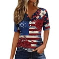 thumbnail image 2 of VKOYWKM Women's 4th of July Shirts Independence Day American Flag Tops V Neck Button Henley Tee Patriotic USA Graphic Tee Summer Casual Blouse, 2 of 9