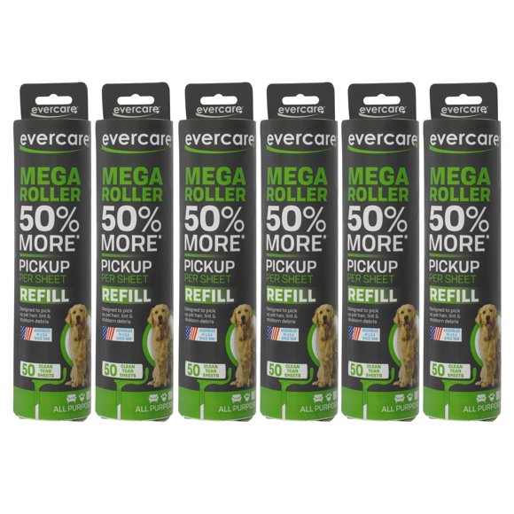 Lint Roller Refill Evercare, paquete de 6 unidades, para pelo de mascotas, 300 hojas