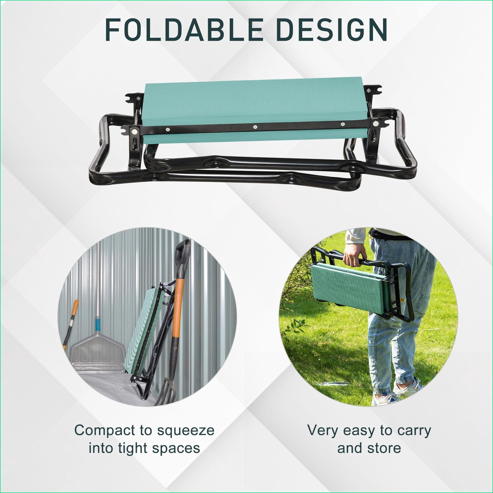 Garden Kneeler and Seat | Padded Foldable 2-in-1 Gardening Bench for Outdoor Planting & Weeding, Olive Green | Steel|Multi