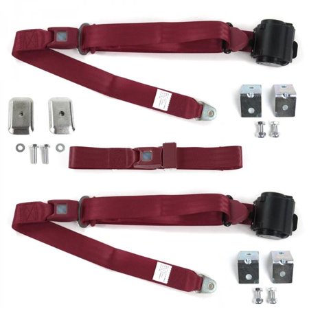 SafeTBoy Standard 3 Point Burgundy Retractable Bench Seat Belt Kit with Bracketry for Chevy S10 Blazer 1982-1994 - 3 Belts