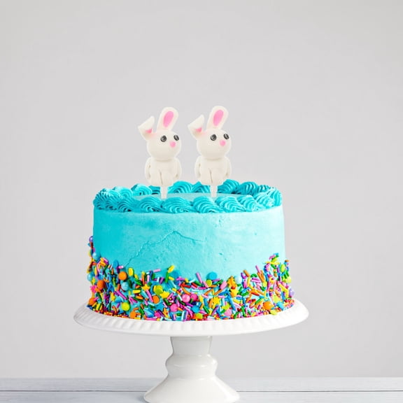 MERRYHAPY 2-Pack Bunny Flower Cake Toppers for Kids Party Decorations, Cute Animal Cake Picks for Birthday Celebrations