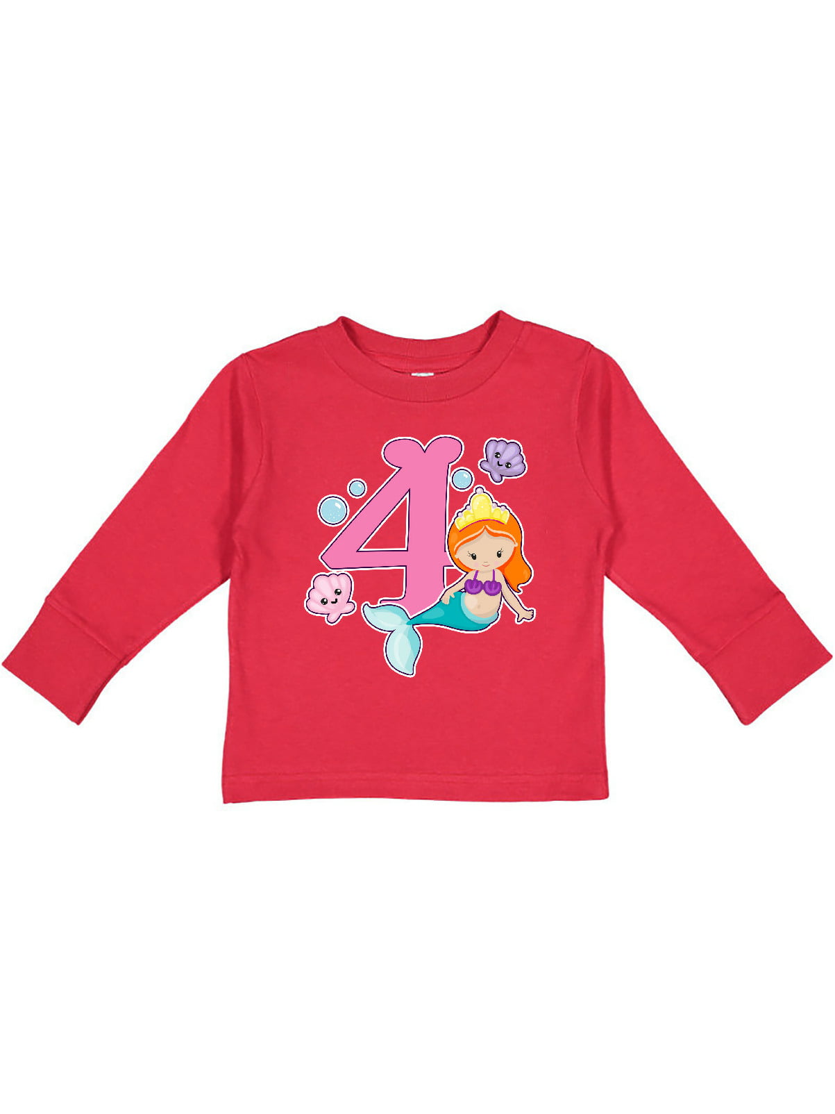inktastic I Am 4 Years Old Birthday with Mermaid Toddler Long Sleeve T-Shirt