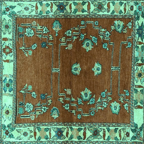 Ahgly Company Machine Washable Indoor Square Persian Turquoise Blue Traditional Area Rugs, 8' Square