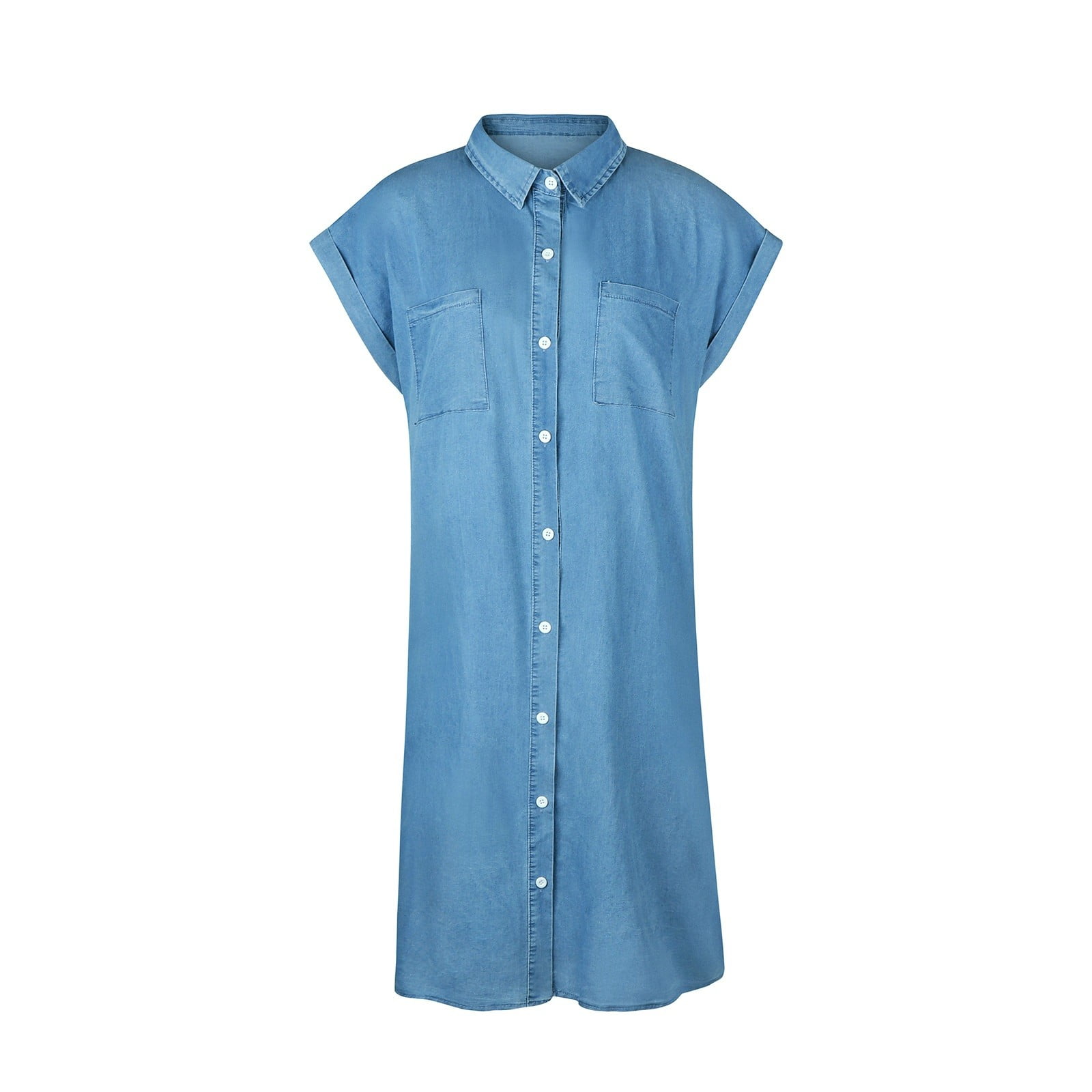 UPPADA Denim Dress for Women Short Sleeve Slim Midi Dresses with Pockets Solid Button Dress Summer Fashion Casual Dresses