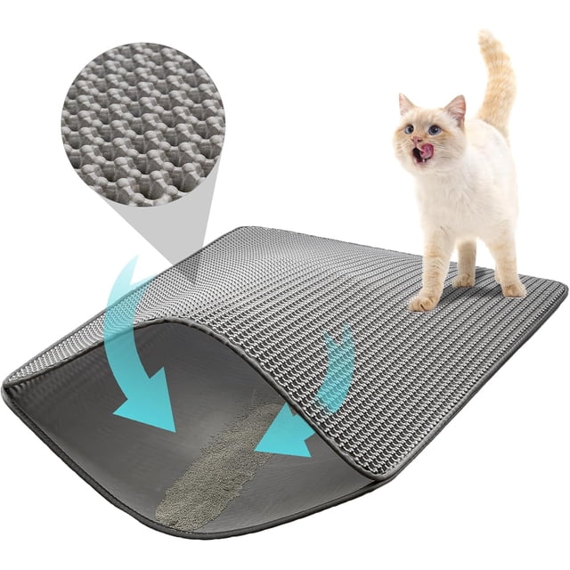 HUGFEGWE Large Cat Litter Mat Trapper - 120 x 70cm Honeycomb Double Layer, Soft on Paws, Non-Slip,Urine Waterproof, Easy Clean and Durable Trapper rug Suitable for Litter Box (Gray) AZ824-29054