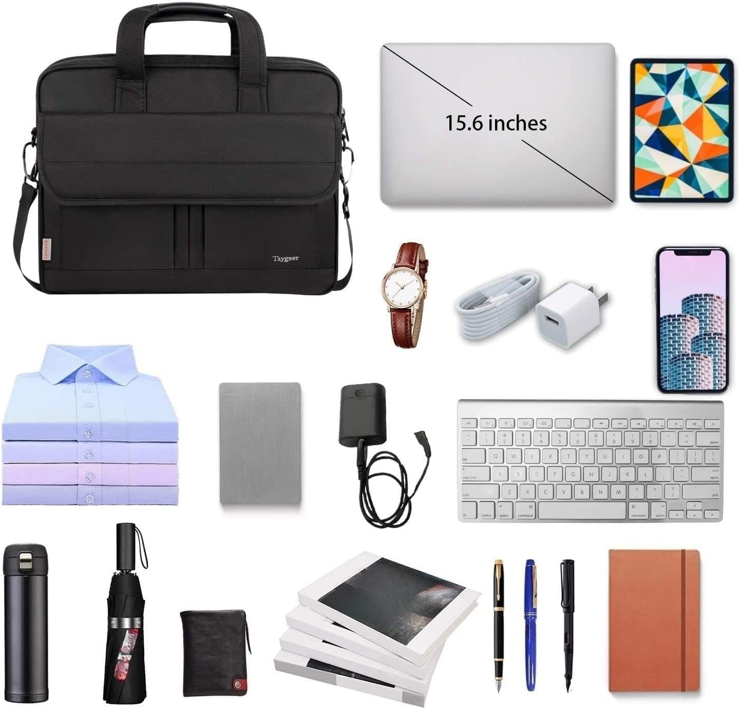 Taygeer Laptop Briefcases for Men, 15.6in Waterproof Work Bag with Laptop Compartment, Black