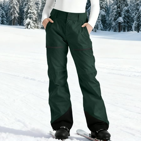 Moxiu Women s Colorblock Insulated Snow Pants Fleece Lined Waterproof Softshell Ski Hiking Snowboard Pants with Pockets Army Green M