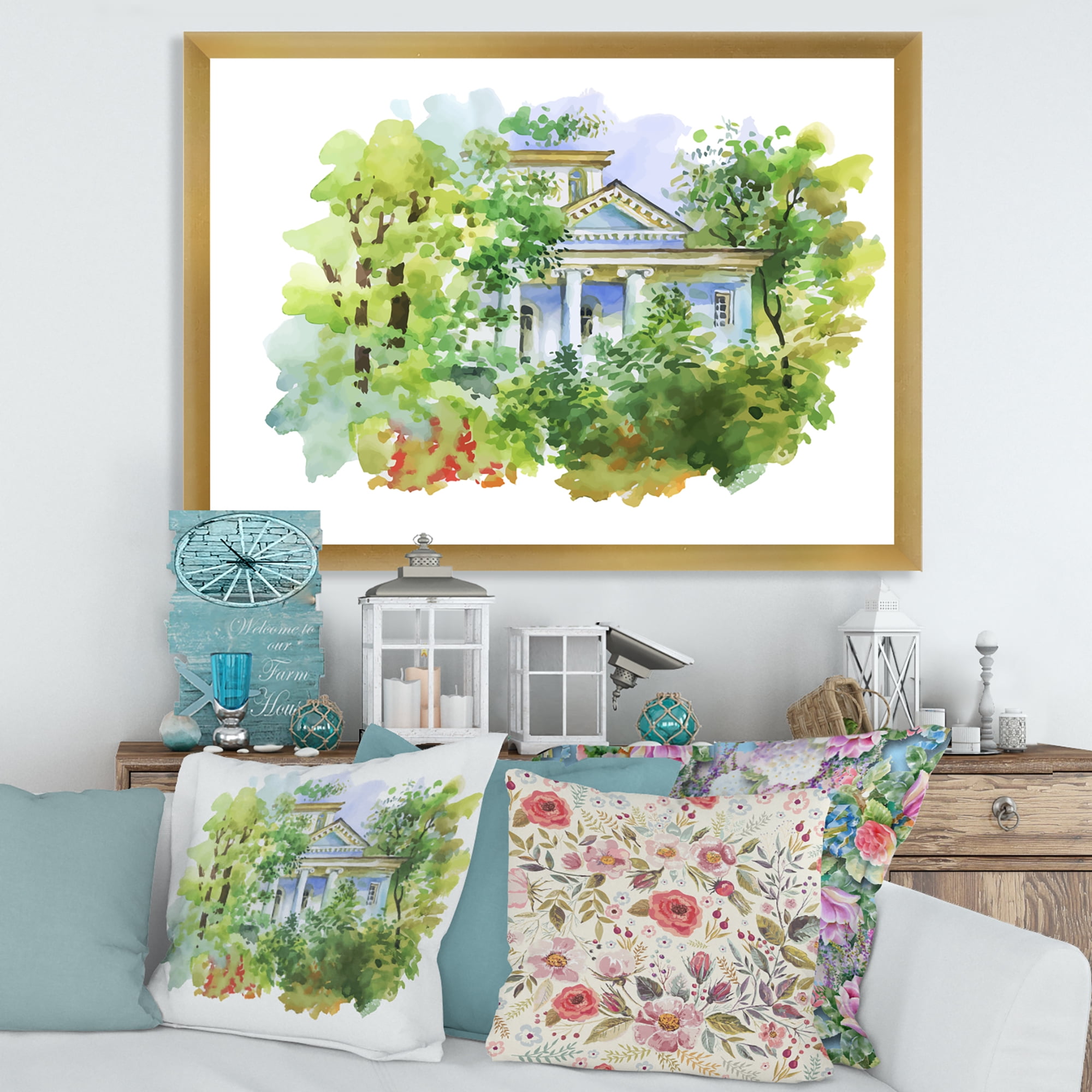 Designart 'White House In The Green Woods' Traditional Framed Art Print