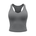 thumbnail image 5 of yoeyez Womens Workout Tank Tops with Built-in Shelf Bra Crew Neck Racerback Ribbed Cami Seamless Slim Fitted Yoga Tanks for Athletic, Gym, Running Gray,S, 5 of 7