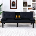 thumbnail image 3 of 67-inch PVC Multi-Functional Sofa Bed, Foldable 2-Seater with Cup Holder, Space-Saving Sleeper for Living Room, Guest Room, and Small Spaces, Black, 3 of 10