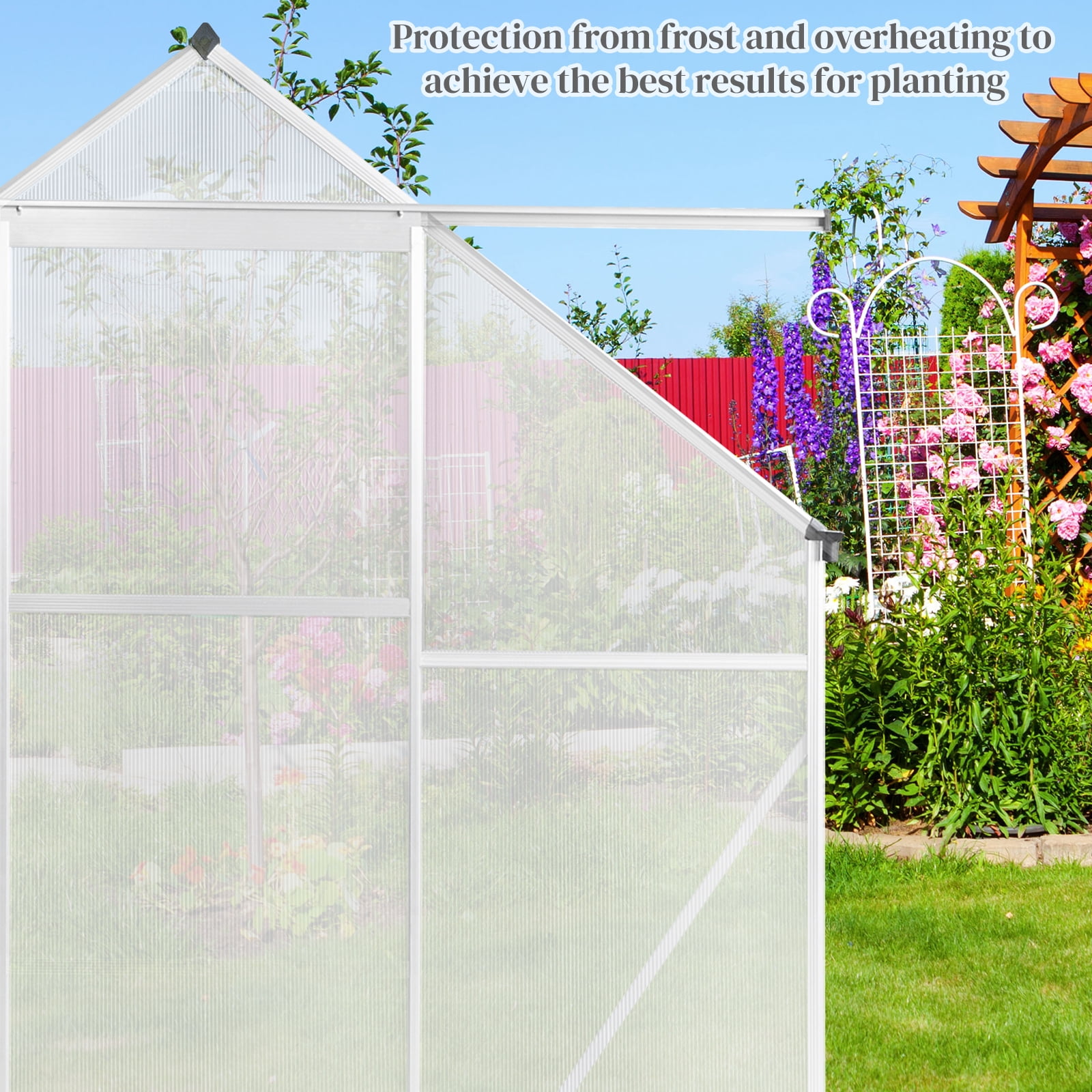 UBesGoo Greenhouse 6x8ft Hybrid Polycarbonate for Garden Silver