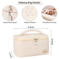 thumbnail image 2 of Makeup Bag, Travel Cosmetic Bag, Striped Leather Large Makeup Bag, Makeup Bags for Women, Cute Makeup Bag for Girls, Traveling Bag with Handle and Divider, Makeup Bag for School, 2 of 6