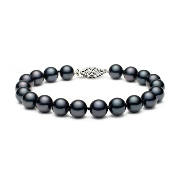 Black Freshwater Cultured Pearl Bracelet AA  Quality Sterling Silver Clasp (7.5-8mm), 7"