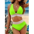 thumbnail image 2 of Women Tummy Control Swimsuits Color Block Two Piece Drawstring Bathing Suit Fluorescent Green L, 2 of 7