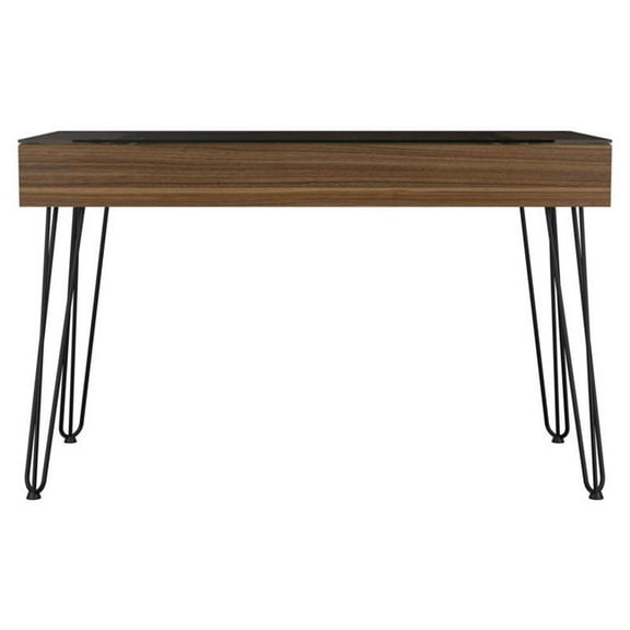 Atlin Designs Modern Wood Desk with Abstract Steel Legs in Mahogany