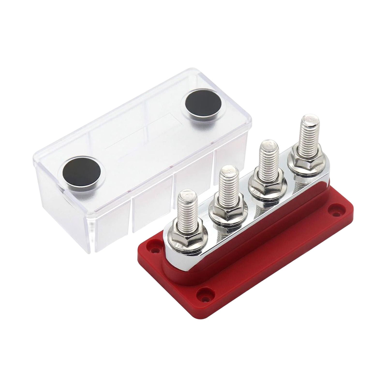 600A Bus Bar Power Distribution Block 4x 3/8inch Terminal Screws Heavy Duty with Red