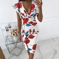 thumbnail image 2 of Dresses for Women Summer Wedding Guest Sleeveless Print Maxi Multicolor Print V-Neck Pleated Slit Dress, 2 of 5