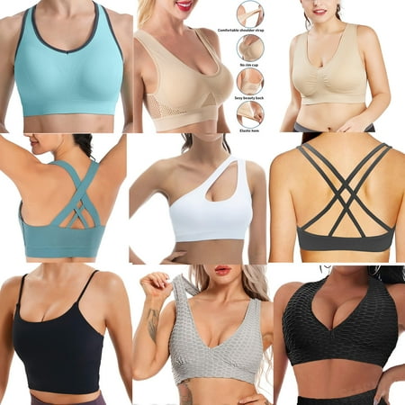 

LUXIF Womens Push-up Padded Strappy Sports Bra Cross Back Wirefree Fitness Yoga Top Pack of 3