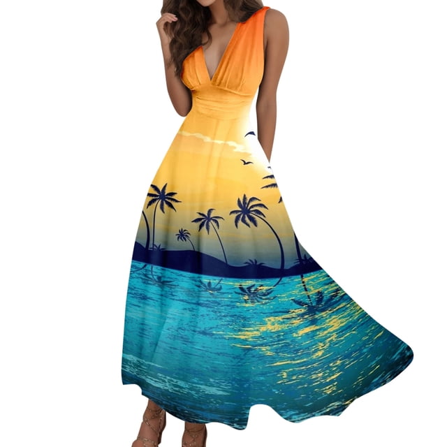 TJAZFJPA Robes de Soirée pour Femmes Femmes Été Aguichant Col en V Profond Formel Sans Manches Longue Robe Dégradé Fermeture Éclair Robes Évasées Robe Formelle Femmes Longue Robe Nuisette en Satin