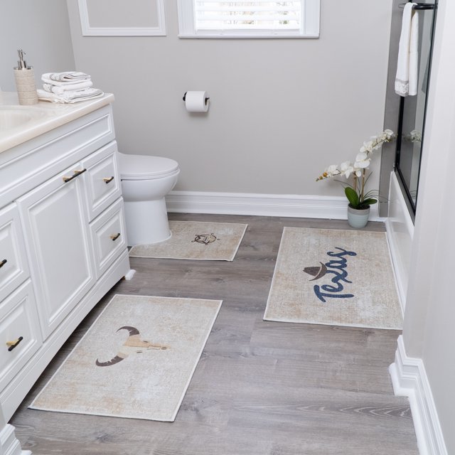the US States Design 3 Piece Bathroom Rugs Set - Non-Slip Ultra Thin Bath Rugs for Bathroom Floor - Washable Cotton Bathroom Mats Set