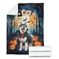 thumbnail image 2 of Happy Halloween Vampire Siberian Husky BOO with Pumpkins Fun and Spooky Cozy Fleece Blanket Husky Dog Lover Gifts Warm Soft Throw Blanket - 00018, 2 of 5