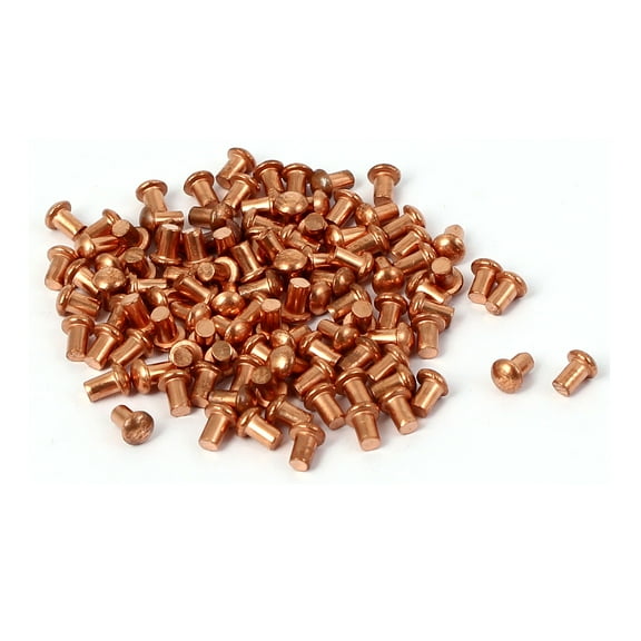 Unique Bargains 2mm x 3mm Round Head Copper Solid Rivets Fasteners Gold Tone 4mm Length 100Pcs