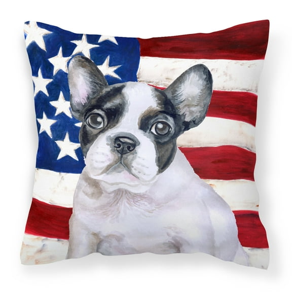 Carolines Treasures BB9710PW1414 French Bulldog Black & White Patriotic Fabric Decorative Pillow