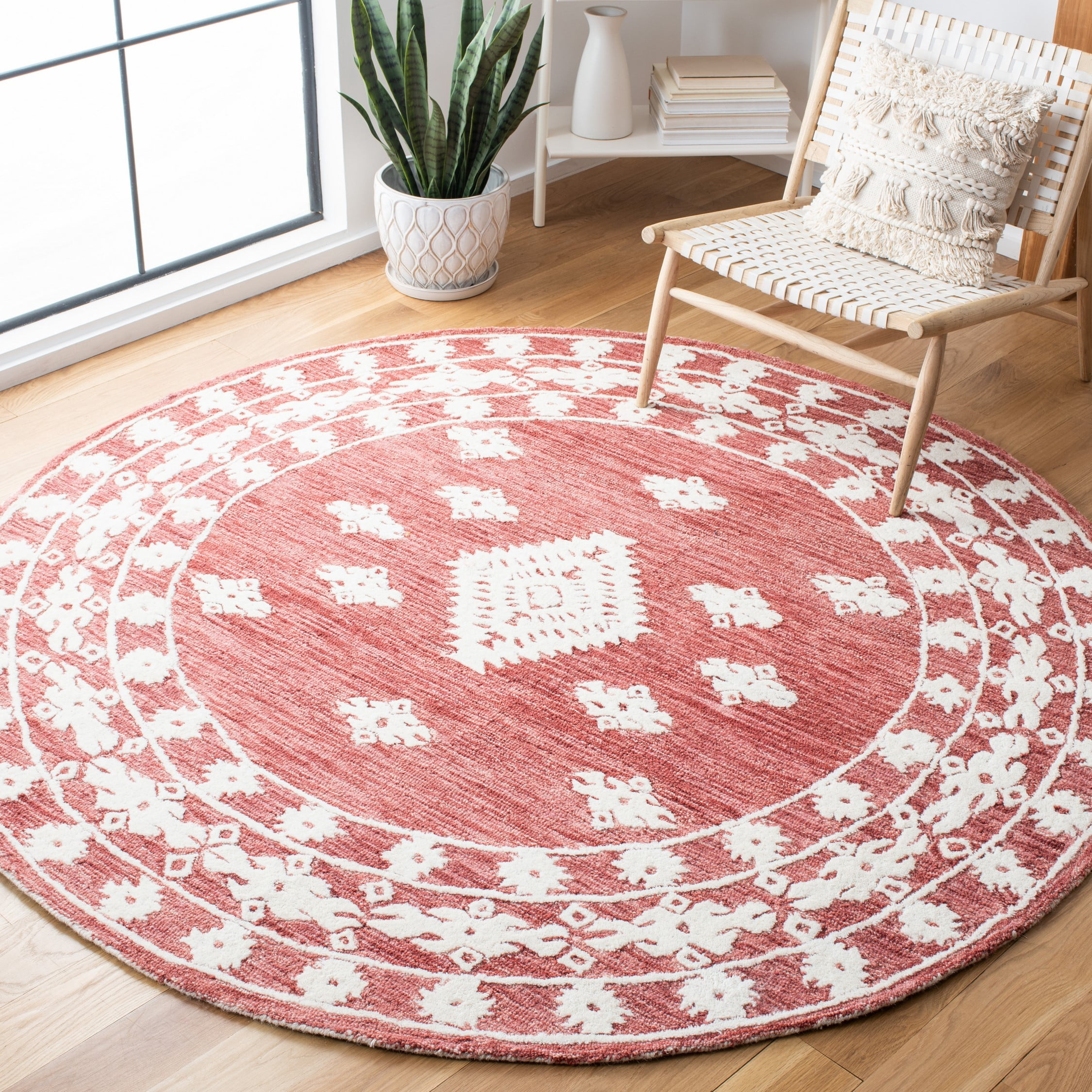 SAFAVIEH Aspen Kerry Geometric Area Rug, Rust/Ivory, 7' x 7' Round