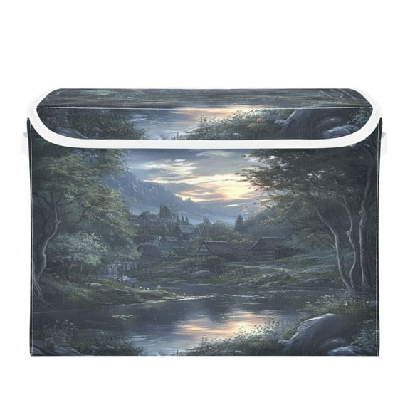 Storage Box With Lid 16.5x12.6x11.8In Foldable Stacked Household Storage Box Mountain Village
