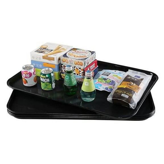 Extra Large Plastic Tray for Multi-Purpose, Black Rectangle Serving Tray, Set of 4