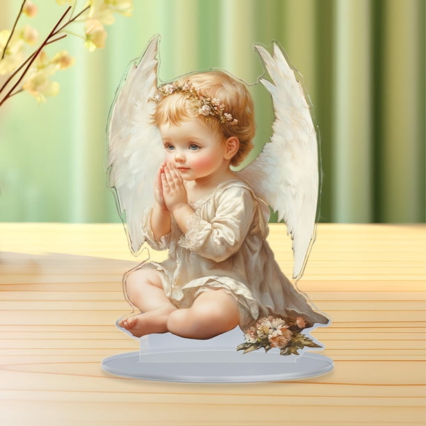 Angel Boy con adorno de ala de escritorio acrílico decoración de letreros de la mesa coleccionables de la mesa de la mesa coleccionable para el