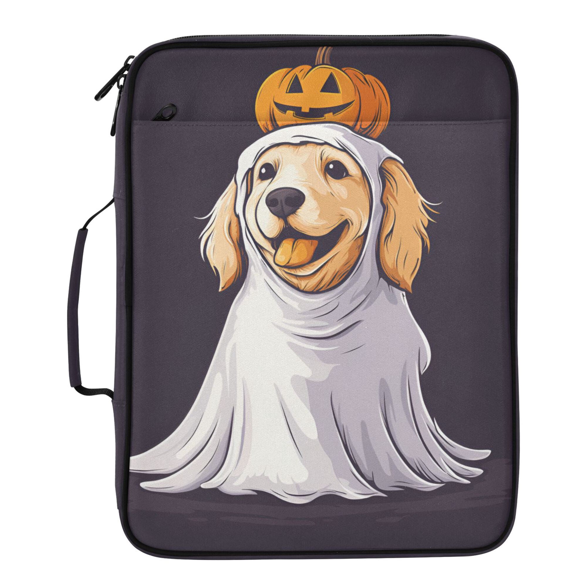 FORMRS Accordion File Folder A4 Size 7-Pocket Expanding Document Organizer Bag with 3 Ring Binder, Yellow Halloween Dog