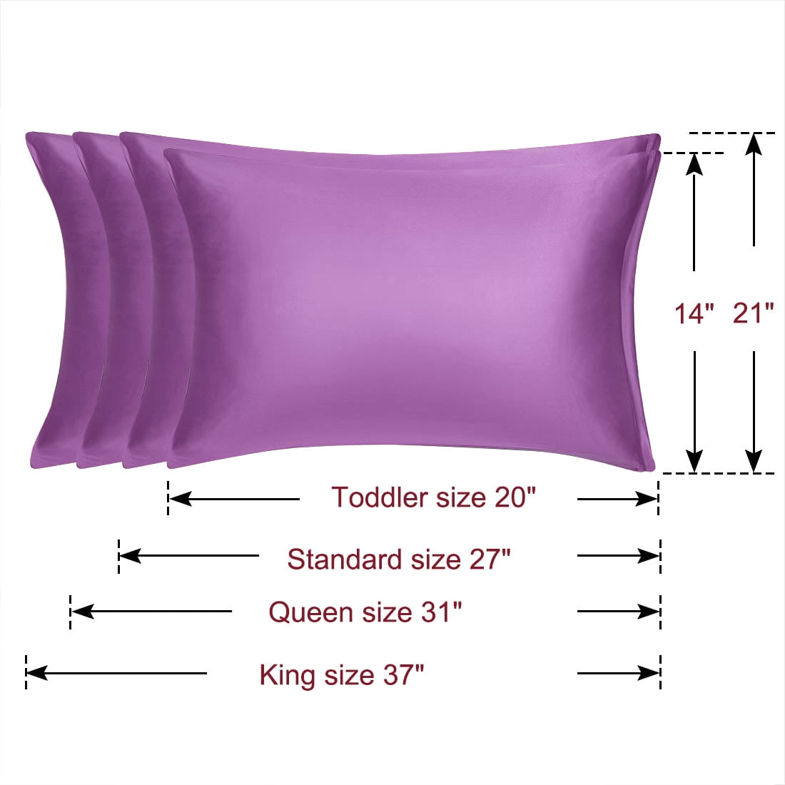 Unique Bargains Set of 4 Silky Satin Pillowcases Pillow Cover Purple Standard