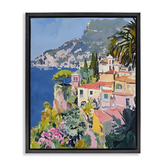 Stupell Industries Scenic Italian Coast Black Framed Floater Canvas Wall Art design by Riley B, 21 x 17