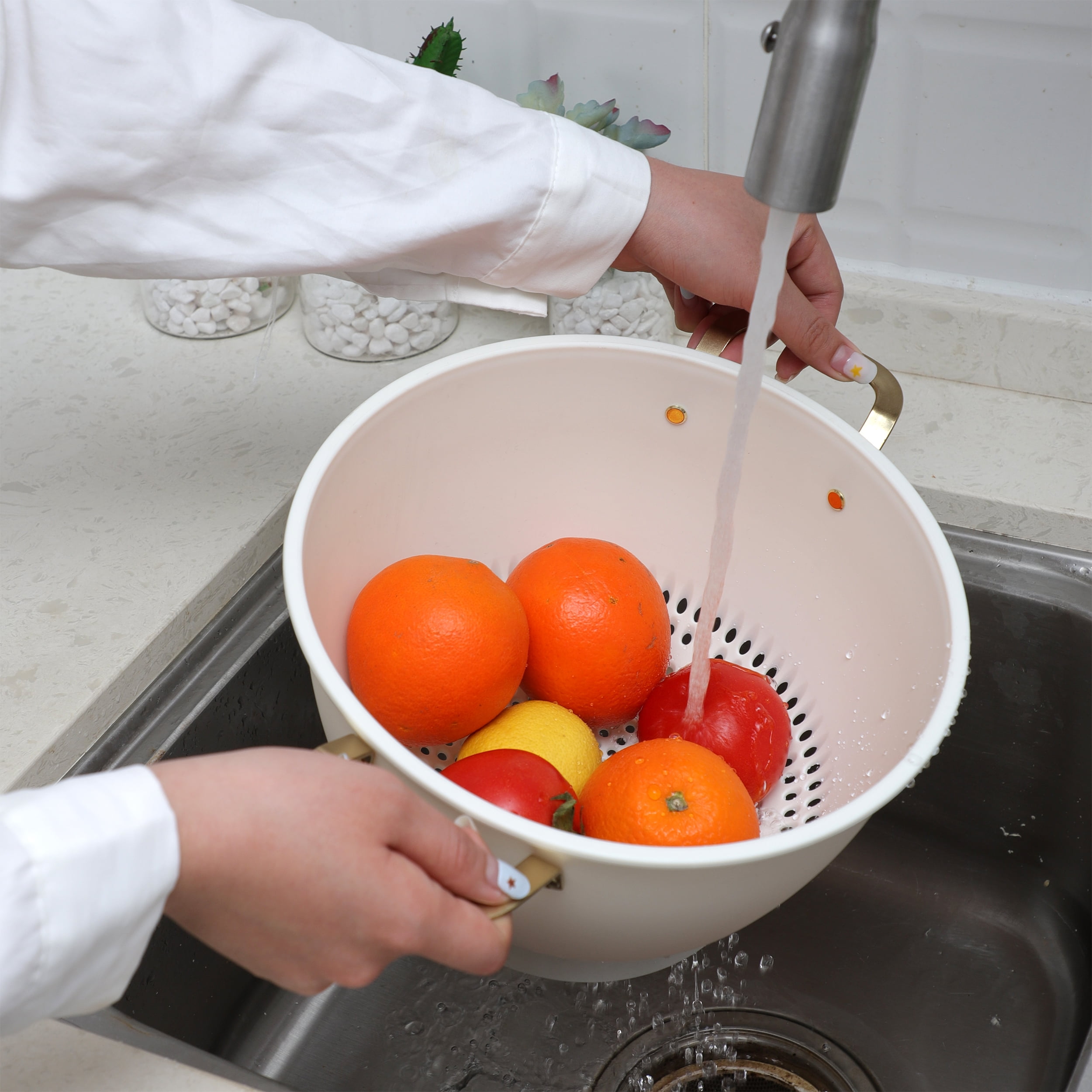 Cook with Color Kitchen Colander Strainer with Handles for Food, Pasta, & Vegetables, Heat-Resistant and Easy to Handle