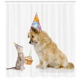 thumbnail image 3 of Ambesonne Birthday Shower Curtain, Cat and Dog Birthday, 69"Wx84"L, Multicolor, 3 of 3