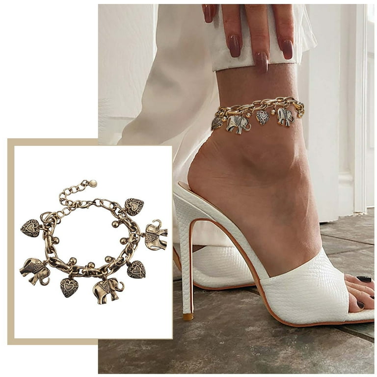 Anklet for Women Vintage Elephant Heart Bracelet Bohemian Love Heart Elephant Animal Tassel Anklet Bracelets Charming Jewelry For Women Girl Silver