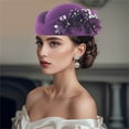 thumbnail image 3 of Beret for Women Church Hats Flower Applique Pillbox Fascinator Tea Caps Purple, 3 of 3