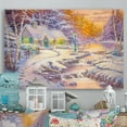 thumbnail image 1 of Designart Cottage On River In Forest During Christmas Traditional Canvas Wall Art, 1 of 4