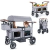 LINLUX Toddler Wagon Stroller, All Terrian Baby Stroller Wagon, Fodable Kids Wagon 2 Seats, Grey