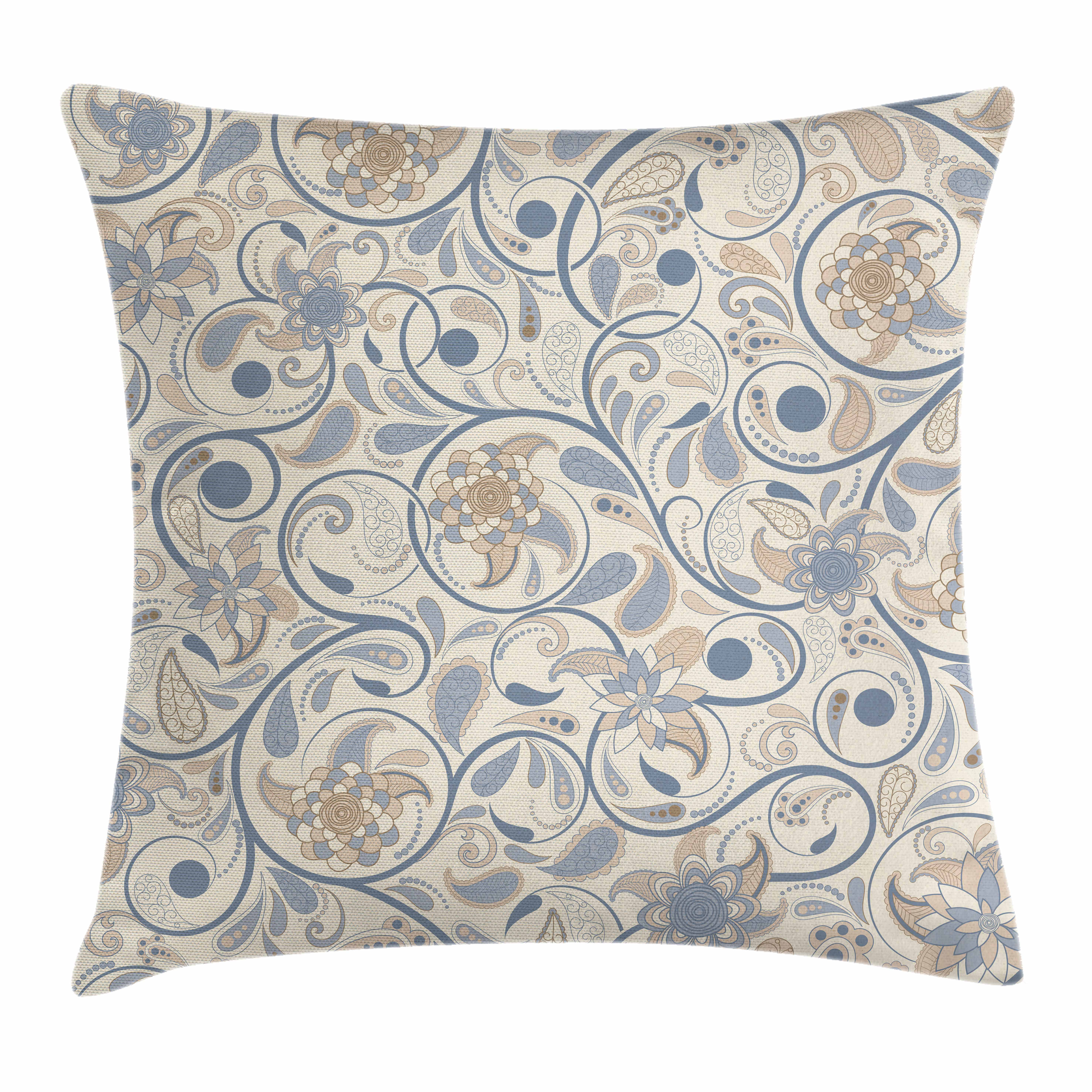 Vintage Throw Pillow Cushion Cover, Oriental Scroll with Swirling Leaves with Eastern Design