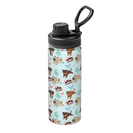 

Uemuo Cute Pug Dogs 18OZ Insulated Kettle Sports Water Bottle Stainless Steel Kettle Vacuum Insulated Flask Flip Lid Travel Mug