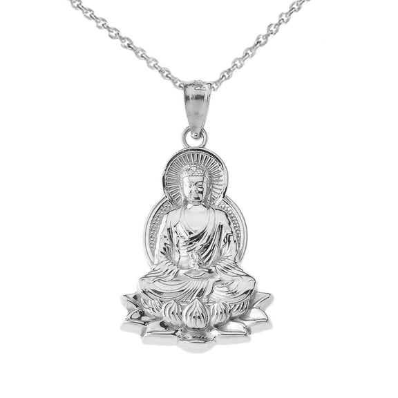 Sterling Silver Buddha Pendant Lotus Flower Necklace, 16"